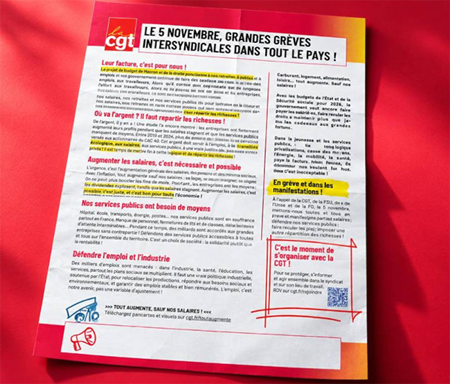 Le 5 novembre, grandes grèves intersyndicales dans tout le pays !